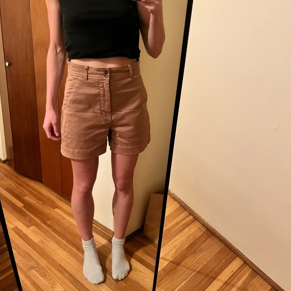 High-Rise Cotton Twill Women's Shorts in Tan